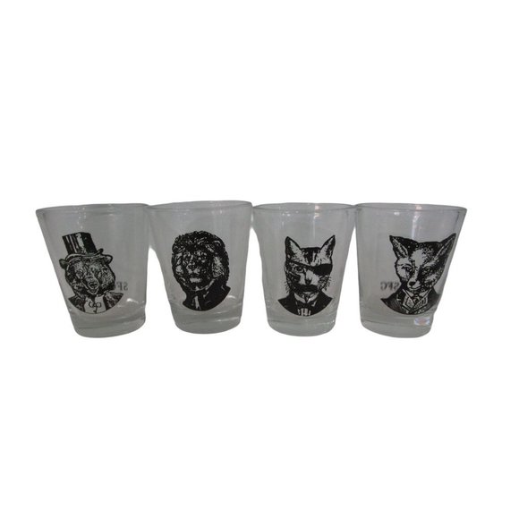 SpitfireGirl Animal Menagerie Shot Glass Set Four New Cat Fox Bear Lion - Picture 7 of 12